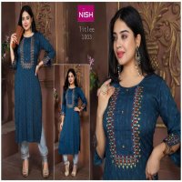 TITLEE BY NISH HEAVY RAYON HEAVY FABRIC TOP PENT KURTI CATALOG WHOLESALER BEST RATE