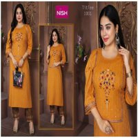 TITLEE BY NISH HEAVY RAYON HEAVY FABRIC TOP PENT KURTI CATALOG WHOLESALER BEST RATE