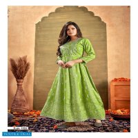 BANWERY GLAMOUR VOL 12 EMBROIDERY WORK FLAIR KURTI RAYON JAIPURI PATTERN
