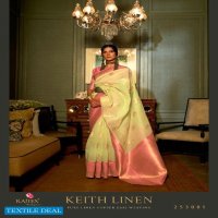 RAJTEX KEITH LINEN 253001-253006 SERIES LINEN SAREE WITH COPPER ZARI