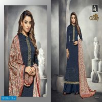 Alok Glossy Wholesale Pure Satin Georgette With Embroidered Dress Material