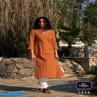 Four Buttons Kaaya Wholesale Pure Cotton Woven Stripes Long Kurtis Catalogs