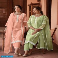 Kalki Mul Mul Wholesale Full Stitched Kurti Pant And Dupatta Catalogs