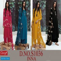 Ganga Inna S1036 Wholesale Premium Cotton Satin With Work Dresses