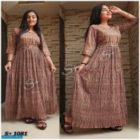 Splus Muslin Crush Digital Print With Handwork Belt Gown