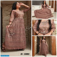 Splus Muslin Crush Digital Print With Handwork Belt Gown