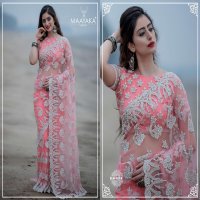 MAAYAKA SAREE BRIDAL WEAR WEDDING NET WITH EMBROIDERY SAREE DESIGNS
