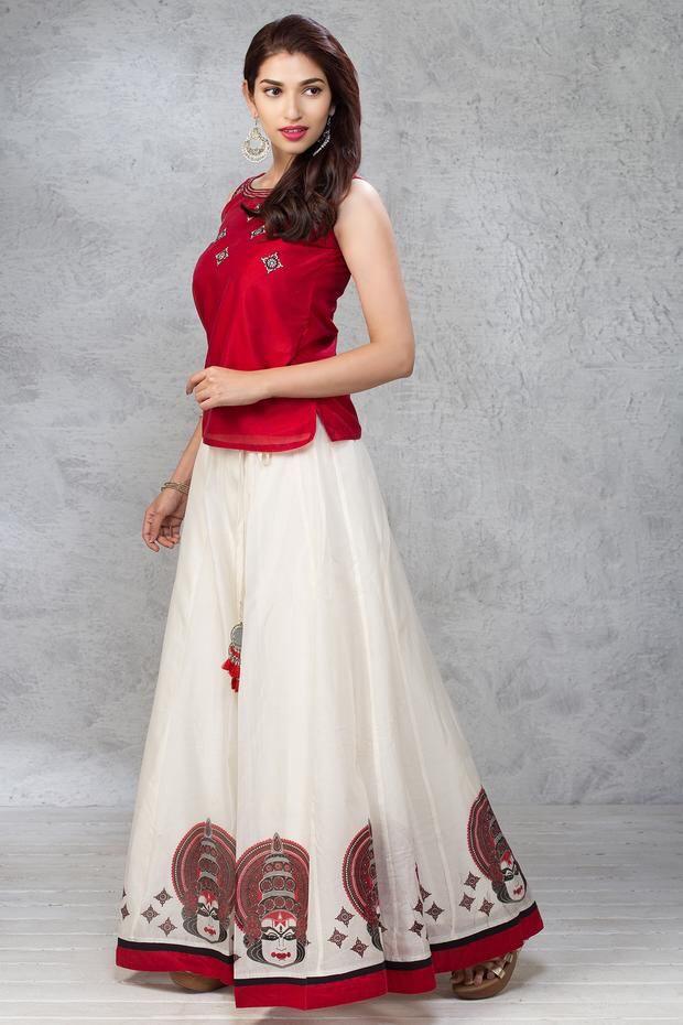 WESTERN KALAMKARI TREND DESIGNER TOP WITH SKIRT FOR INDIAN WOMAN