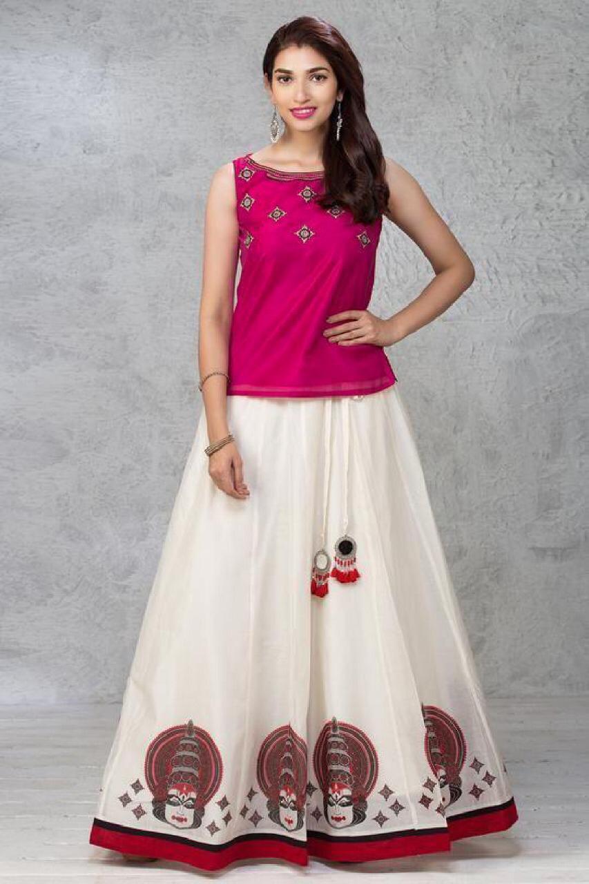 WESTERN KALAMKARI TREND DESIGNER TOP WITH SKIRT FOR INDIAN WOMAN