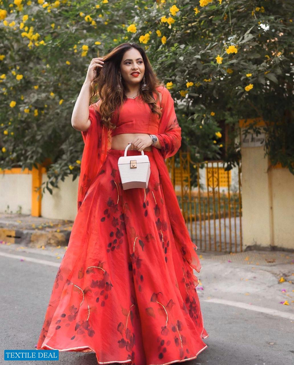 Designer Red Colour Lehenga Style Gown 